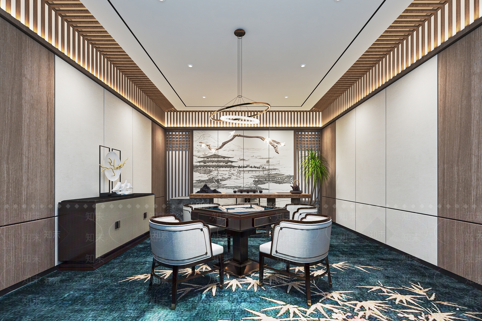 新中式棋牌室包厢SU模型下载【ID:1137499366】