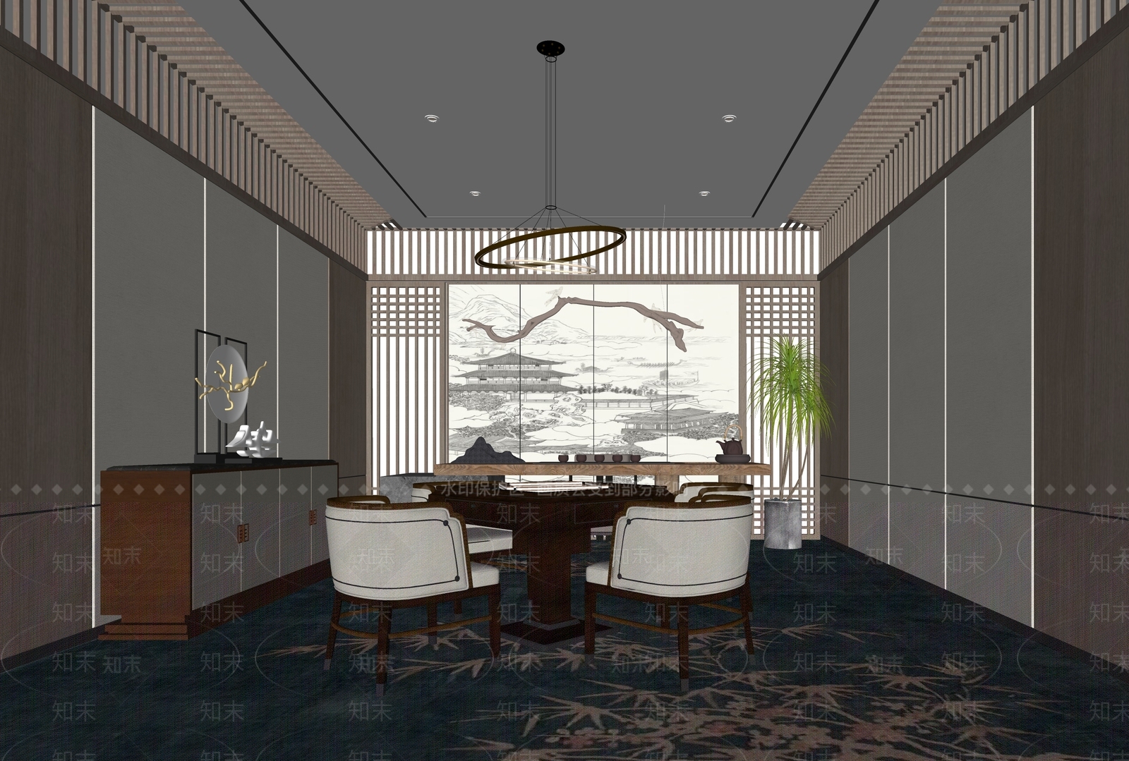 新中式棋牌室包厢SU模型下载【ID:1137499366】