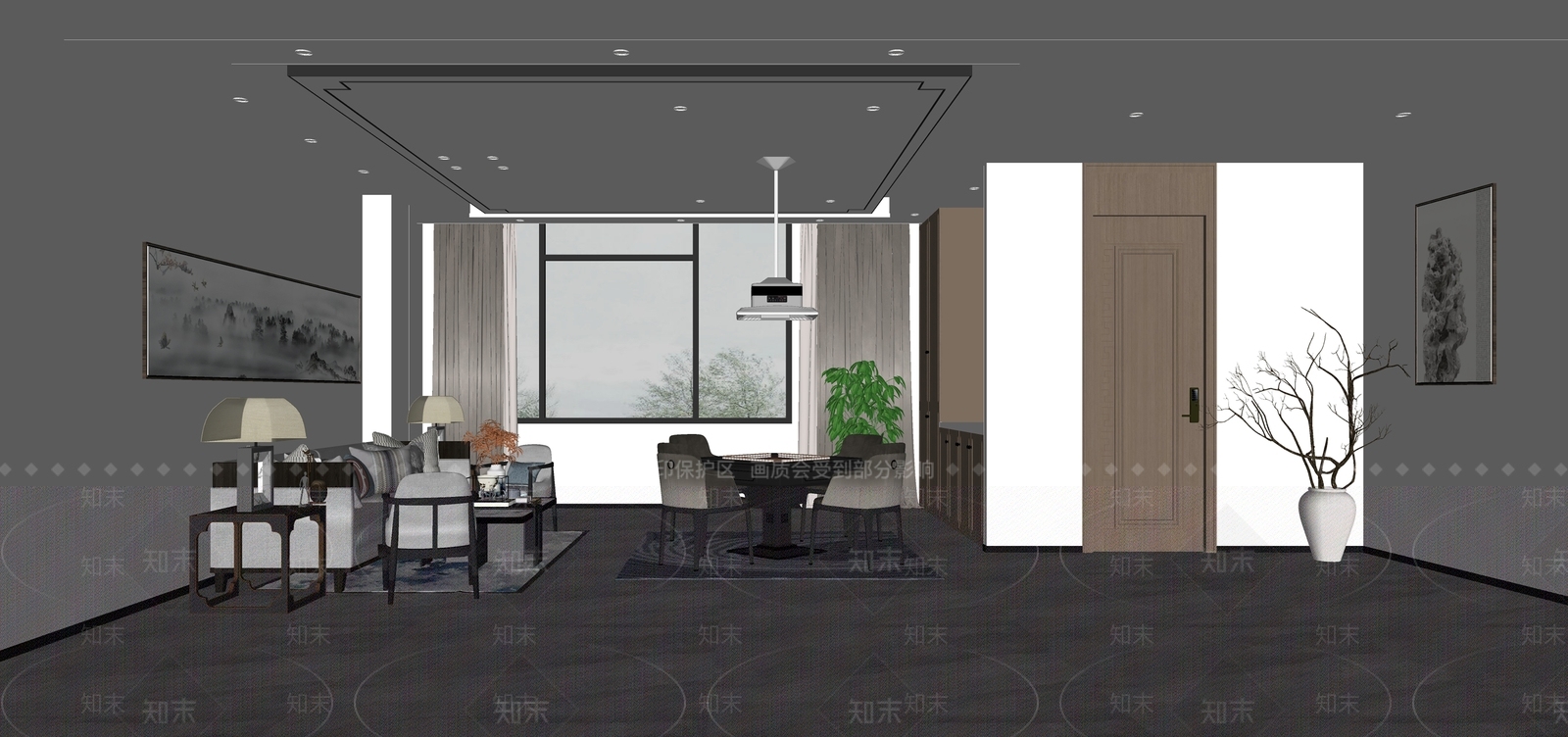 新中式棋牌室包厢SU模型下载【ID:1137505629】