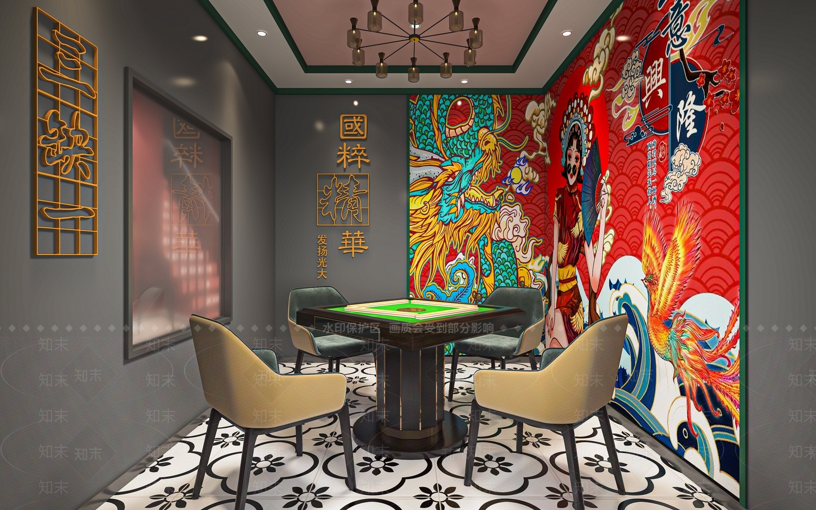 现代国潮风棋牌室包厢SU模型下载【ID:1137505731】