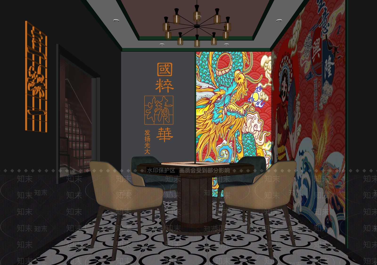 现代国潮风棋牌室包厢SU模型下载【ID:1137505731】