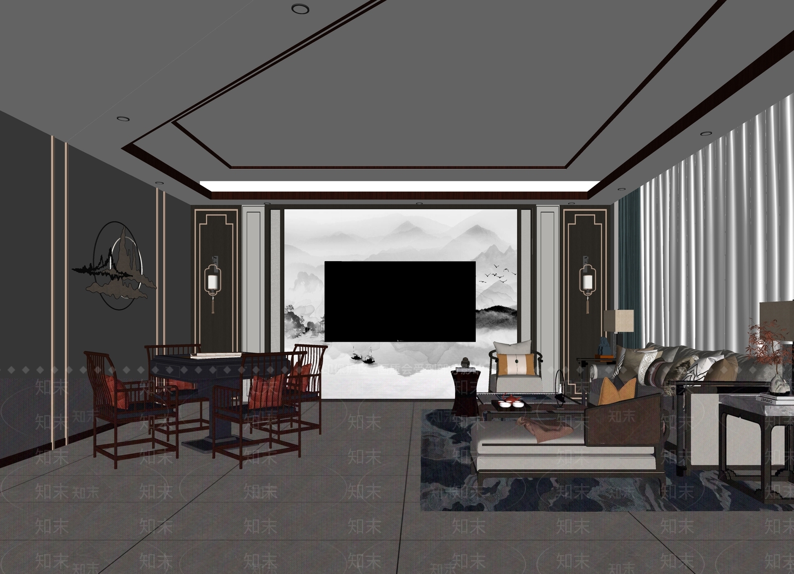 新中式棋牌室包厢SU模型下载【ID:1137505795】