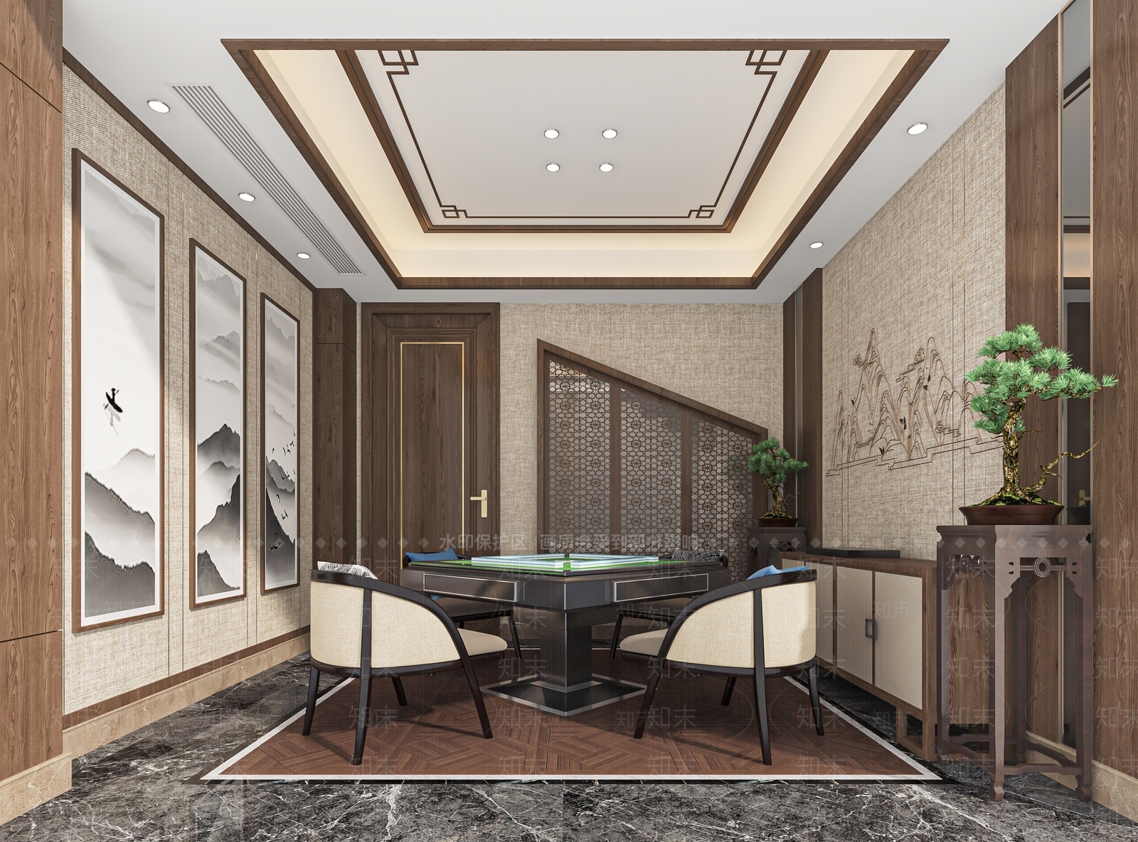 新中式棋牌室包厢SU模型下载【ID:1137505707】