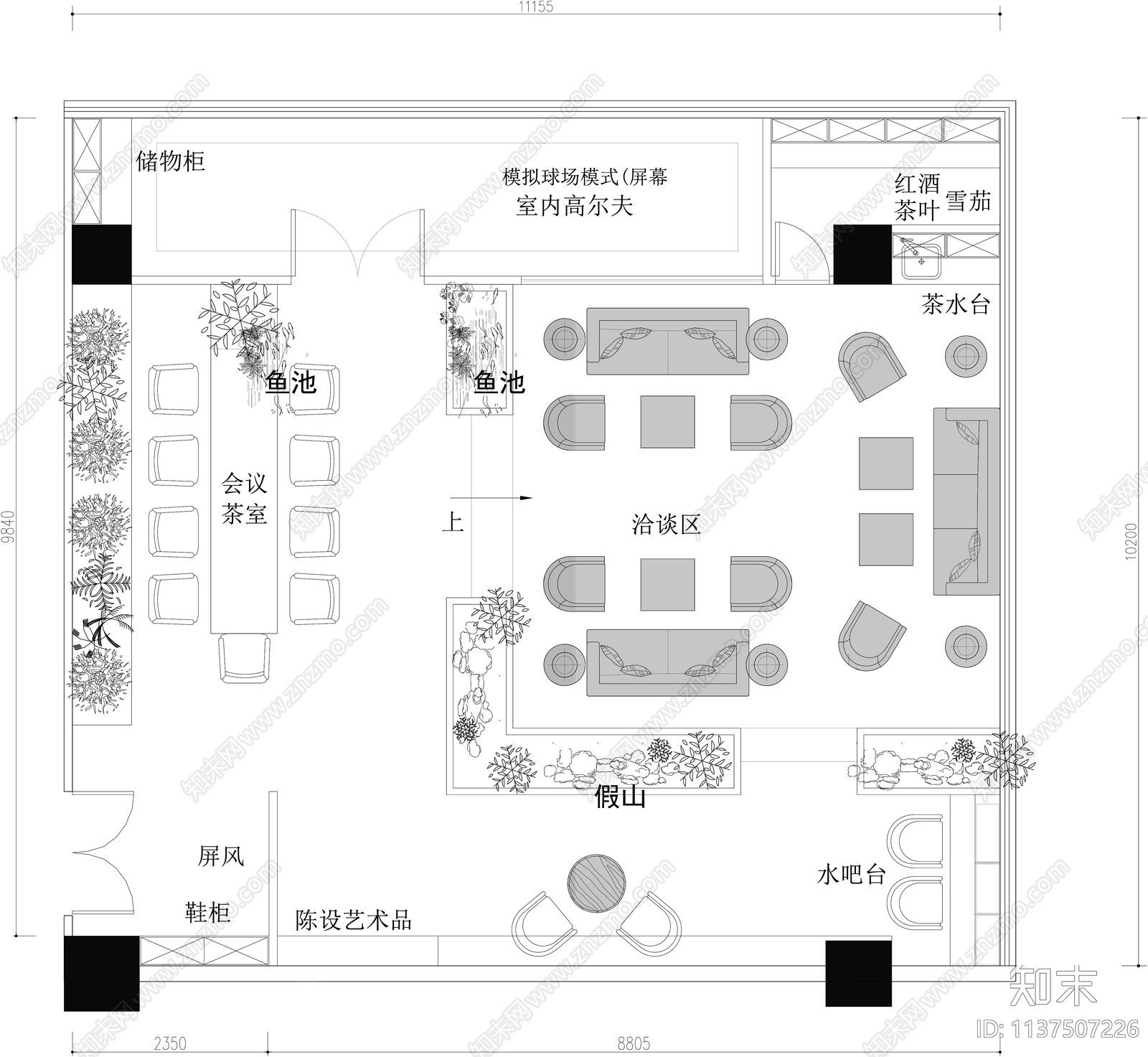 私人休闲会所平面图施工图下载【ID:1137507226】
