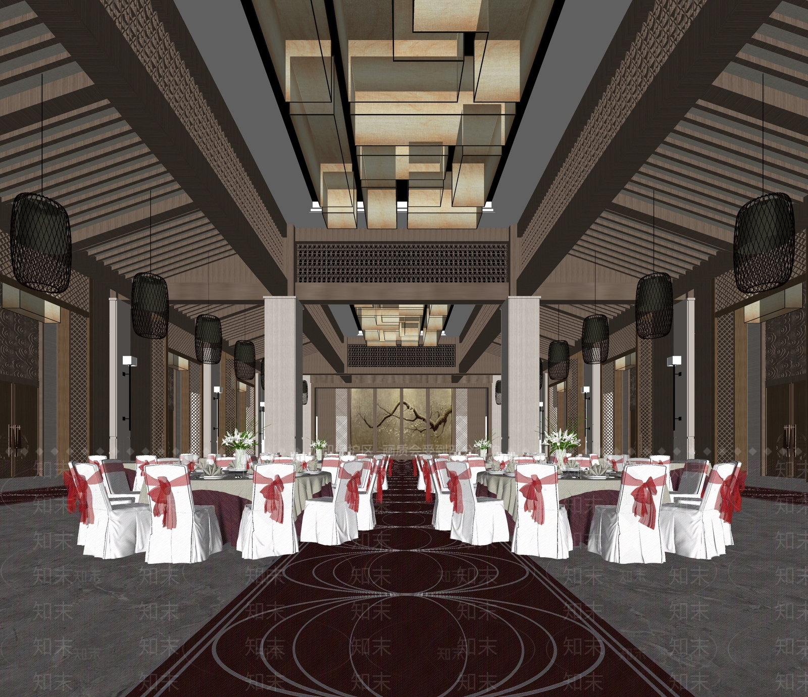 新中式酒店宴会厅SU模型下载【ID:1137508214】