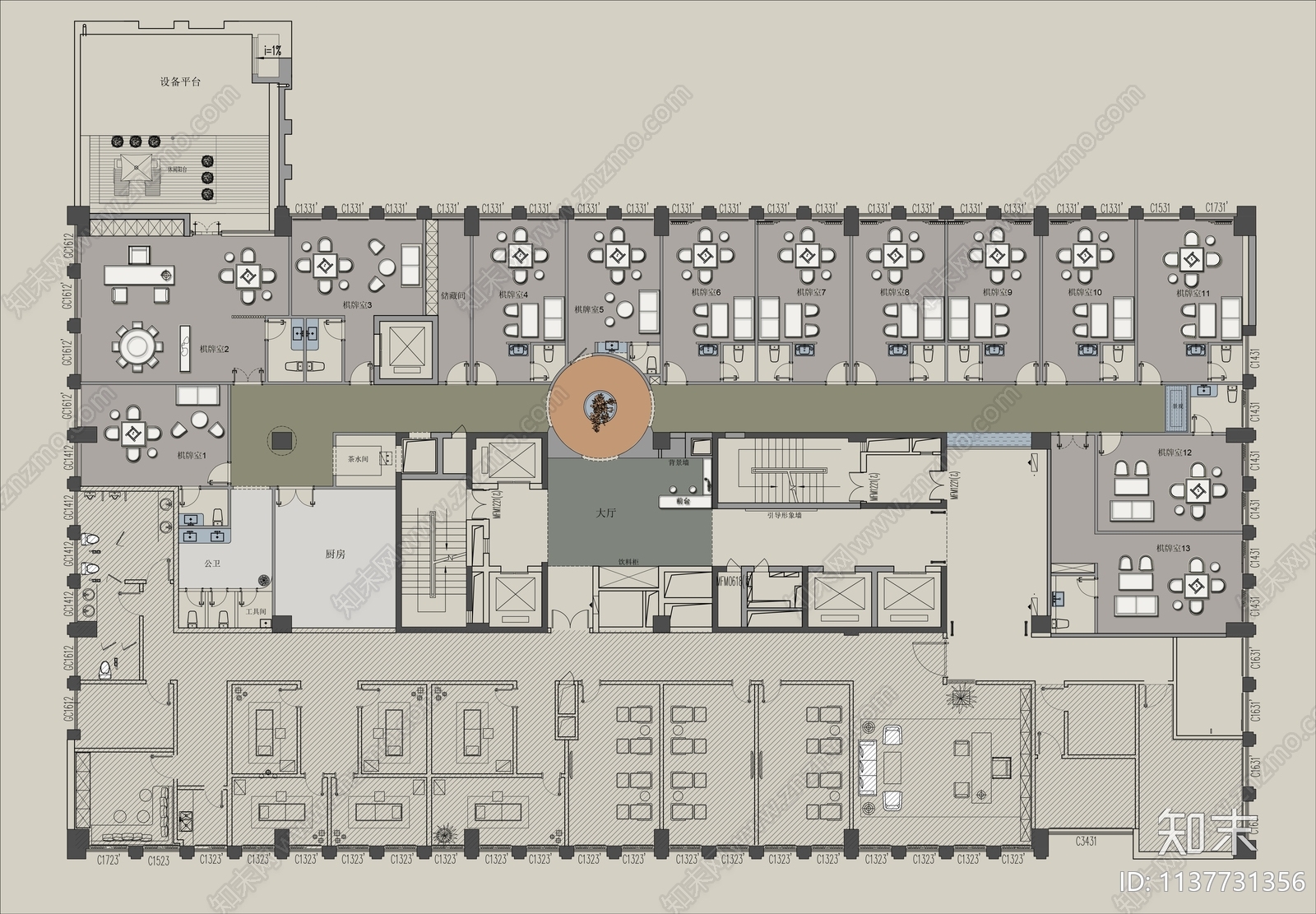 600m棋牌室平面图cad施工图下载【ID:1137731356】