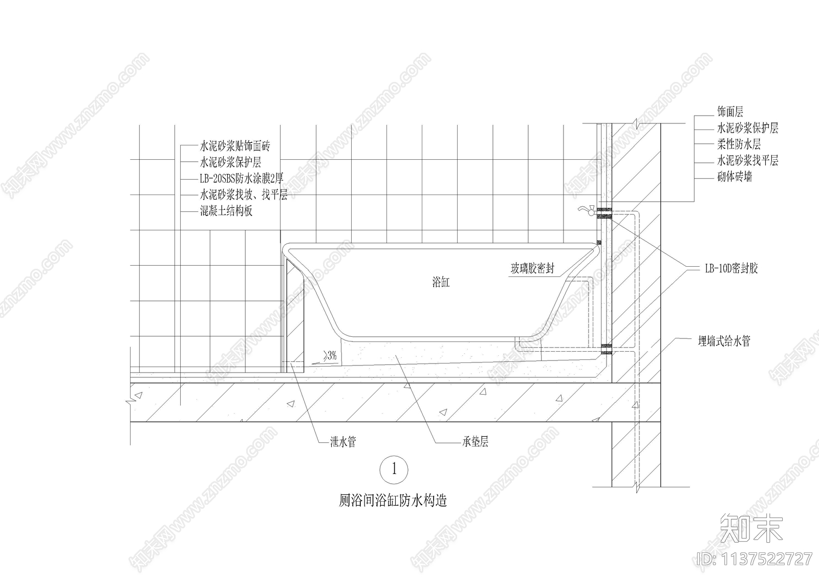 21类厨厕地面防水大样cad施工图下载【ID:1137522727】