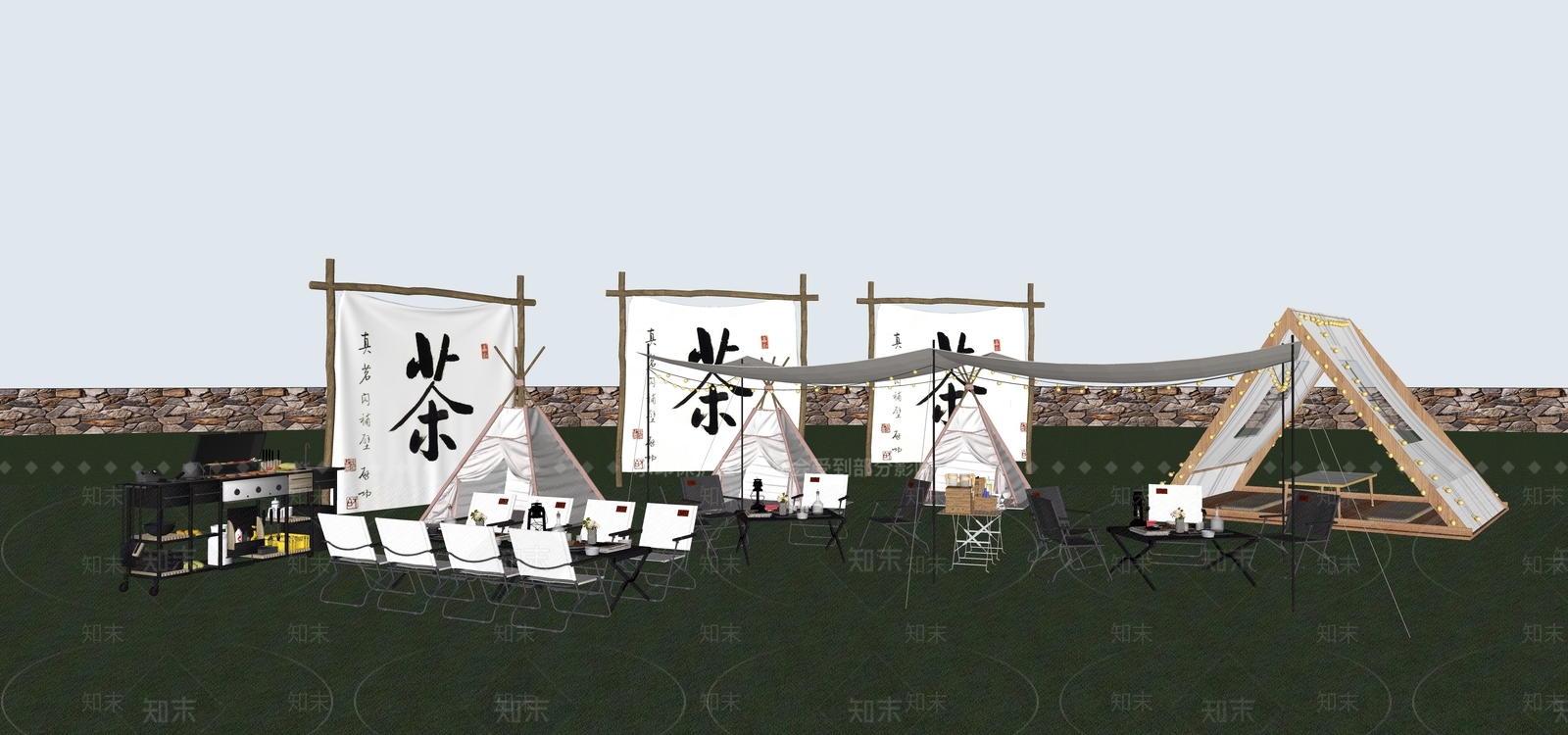 现代露营桌椅外摆SU模型下载【ID:1137524753】