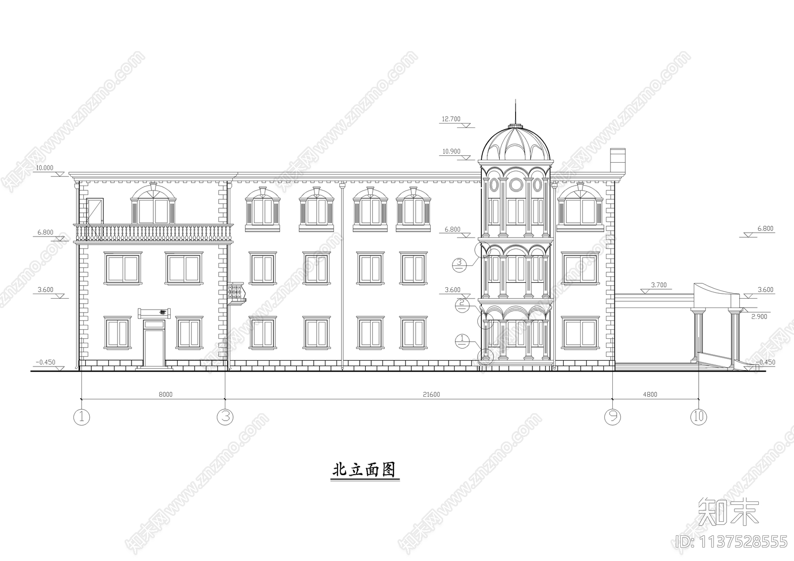 欧式三层办公楼建筑cad施工图下载【ID:1137528555】