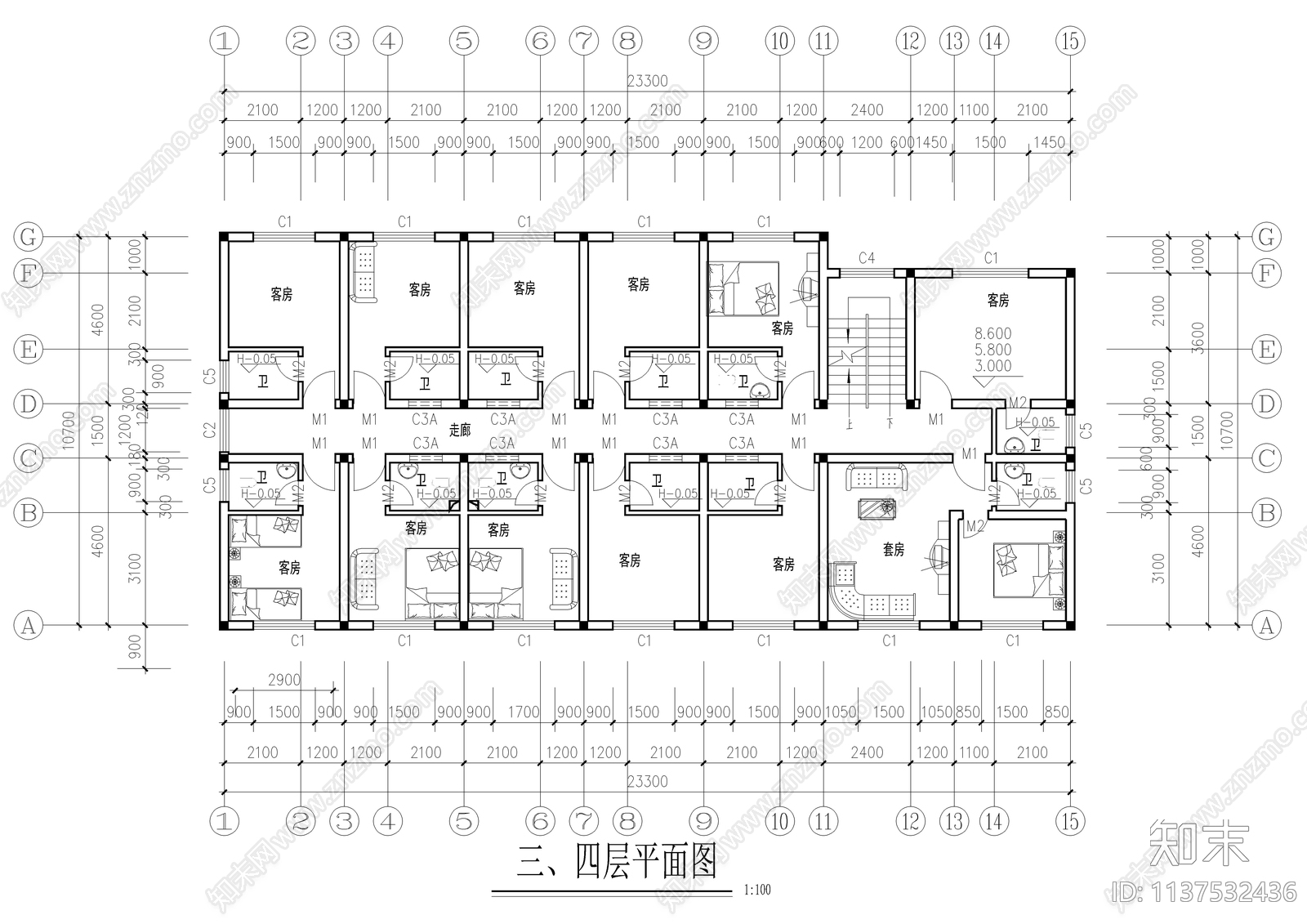 青年单身公寓全套建筑cad施工图下载【ID:1137532436】