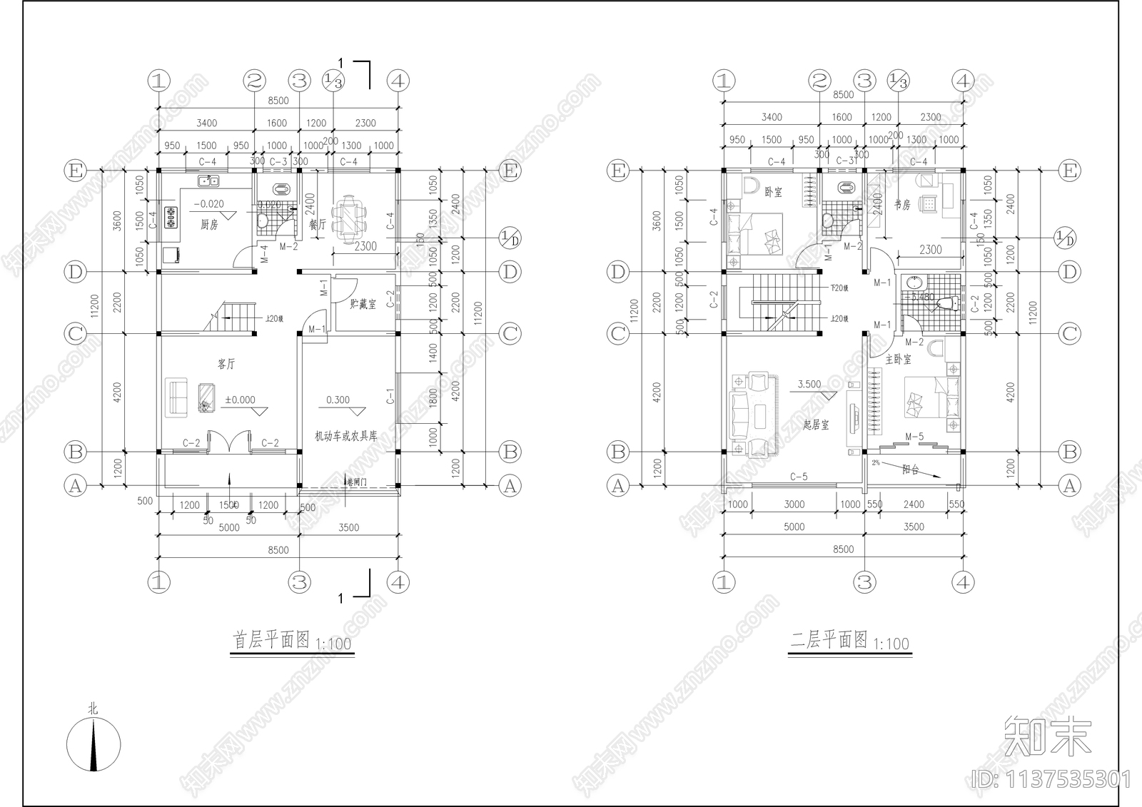 三层新农村别墅全套建筑cad施工图下载【ID:1137535301】