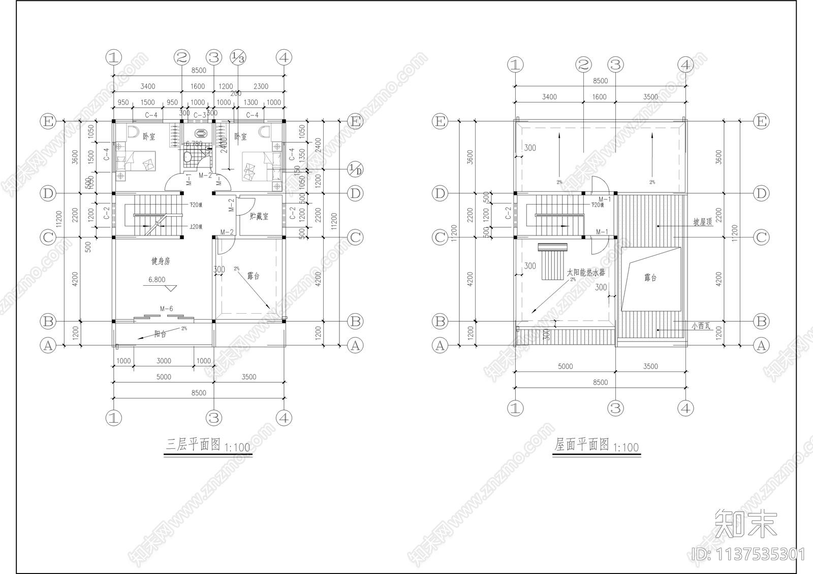 三层新农村别墅全套建筑cad施工图下载【ID:1137535301】