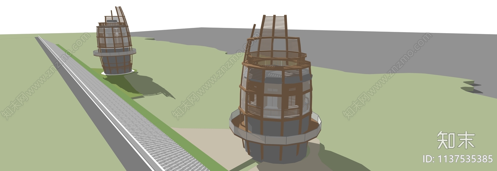 现代古建筑塔楼SU模型下载【ID:1137535385】