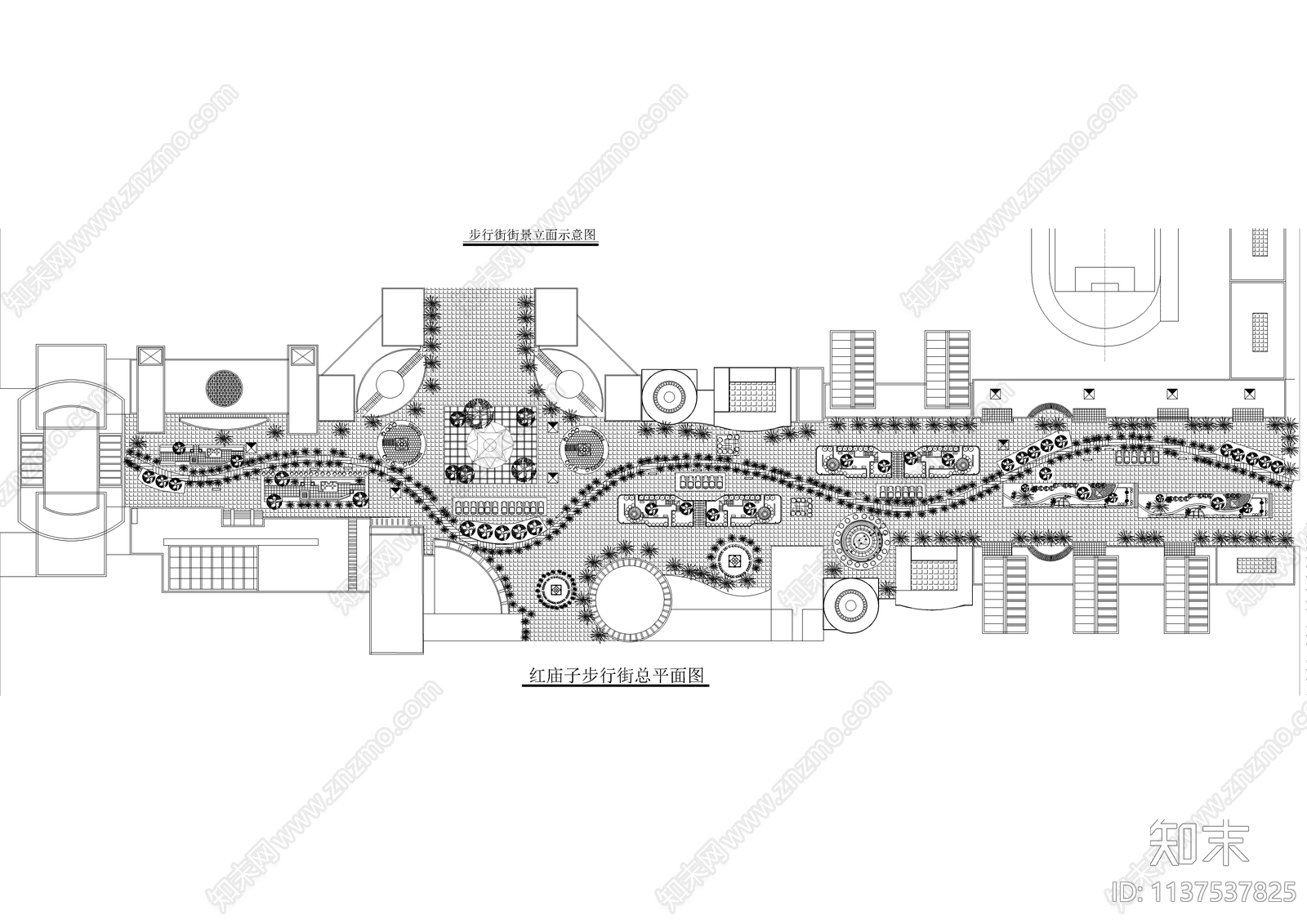 商业步行街景观设计平立面图cad施工图下载【ID:1137537825】