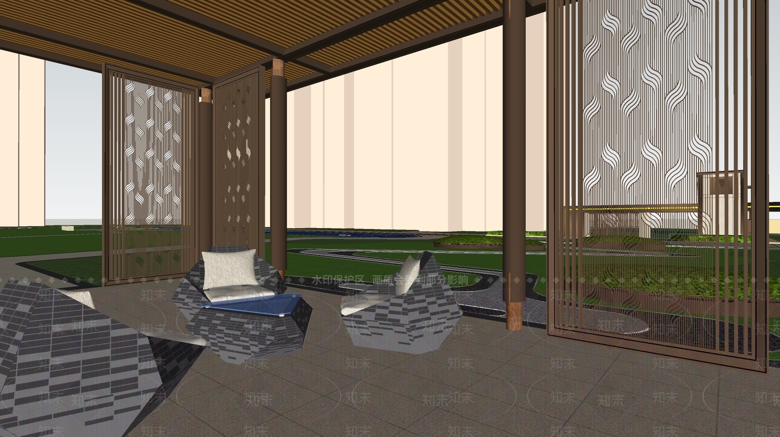 现代小区景观SU模型下载【ID:1137604516】
