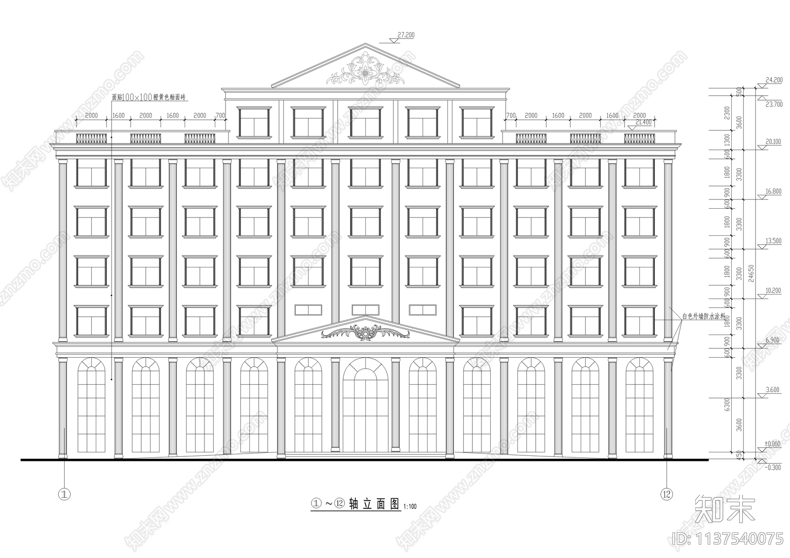 欧式七层办公楼全套建筑cad施工图下载【ID:1137540075】