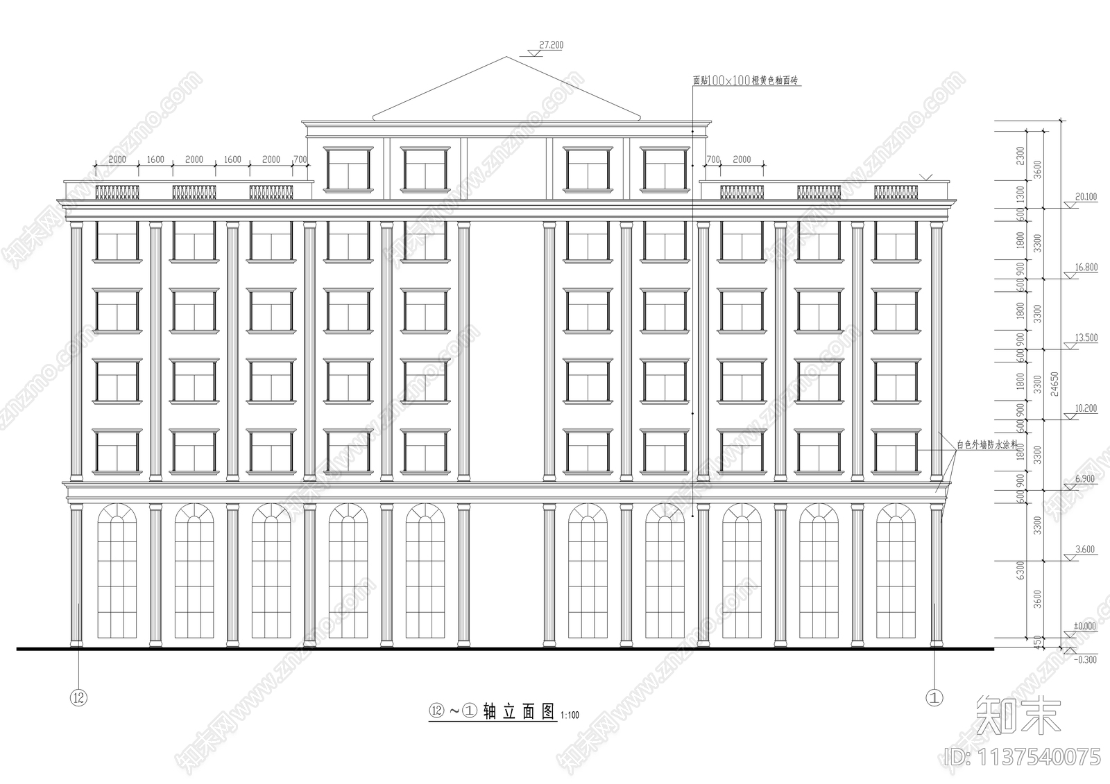 欧式七层办公楼全套建筑cad施工图下载【ID:1137540075】