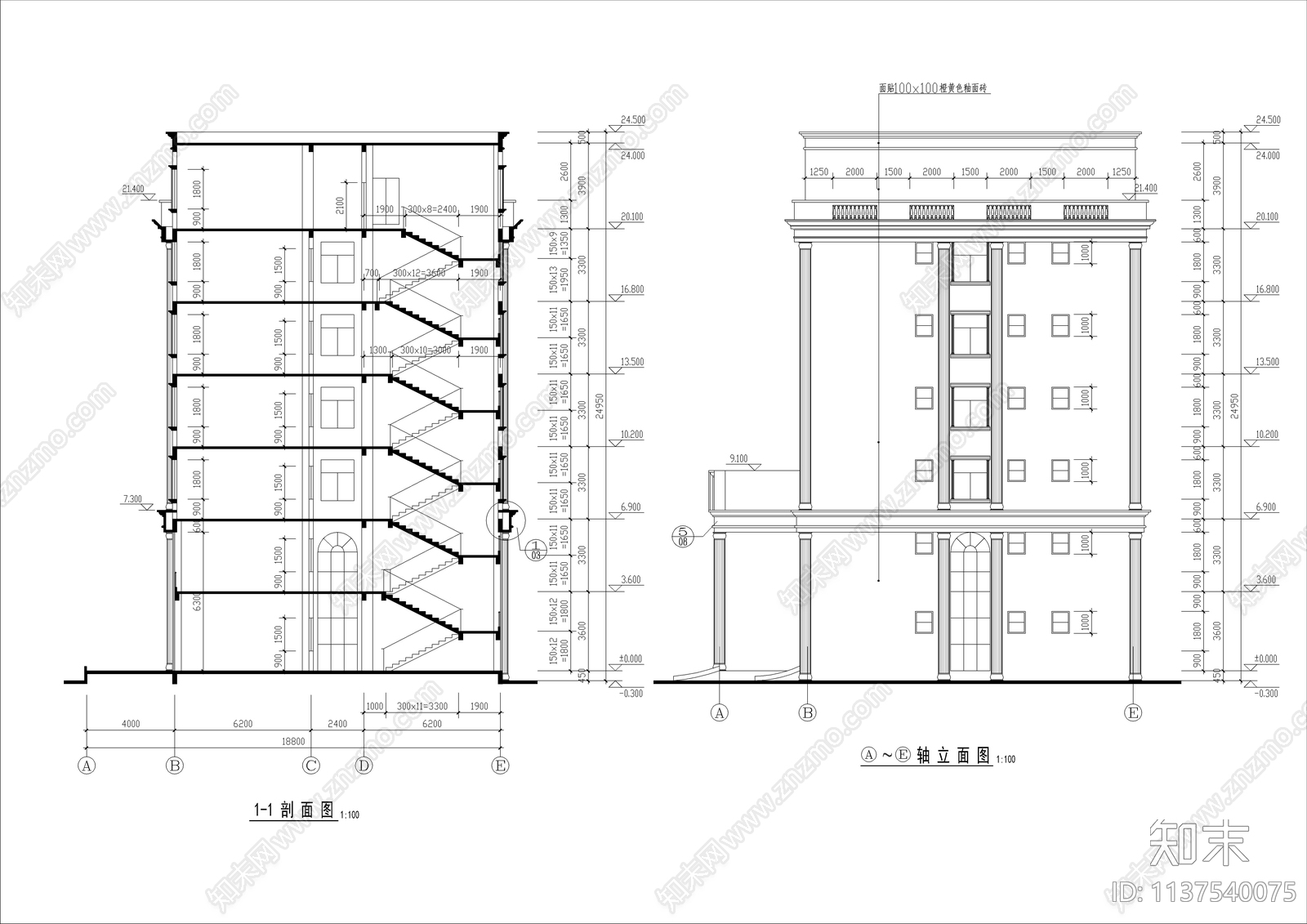 欧式七层办公楼全套建筑cad施工图下载【ID:1137540075】