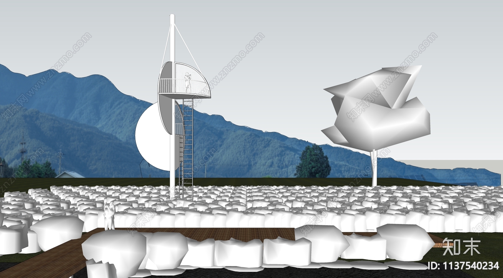 现代湿地公园瞭望塔SU模型下载【ID:1137540234】