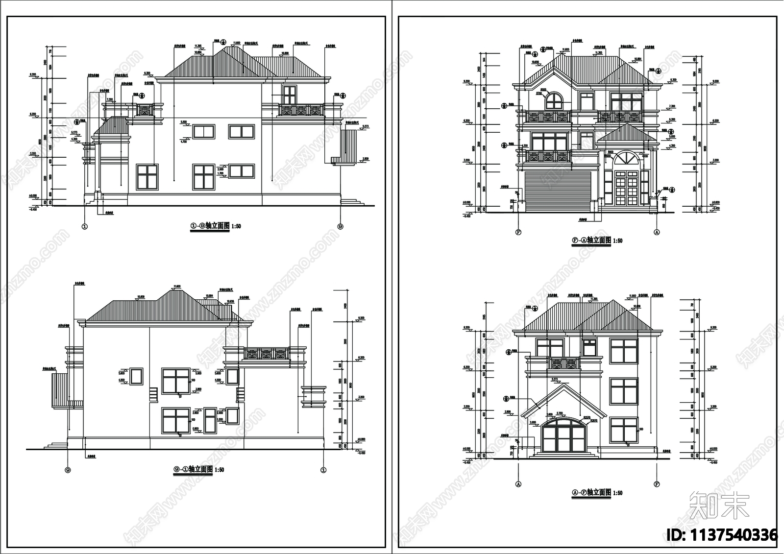 别墅建筑cad施工图下载【ID:1137540336】