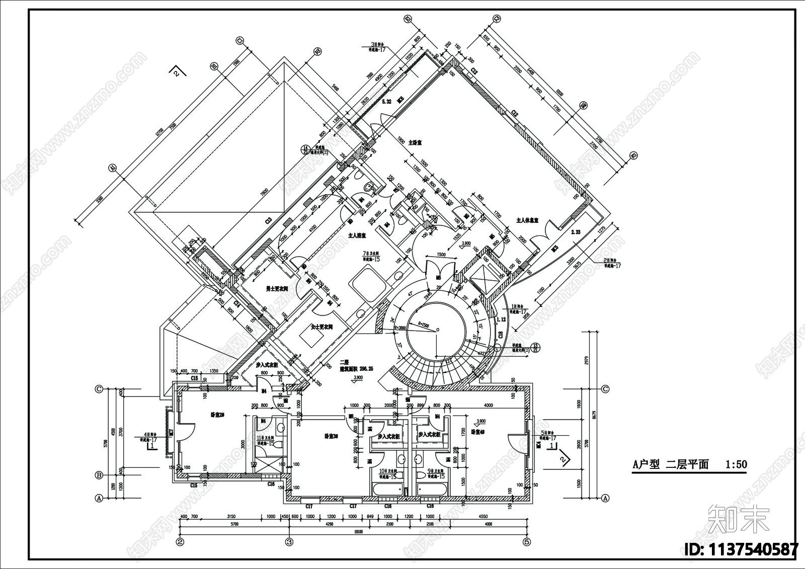 别墅建筑cad施工图下载【ID:1137540587】