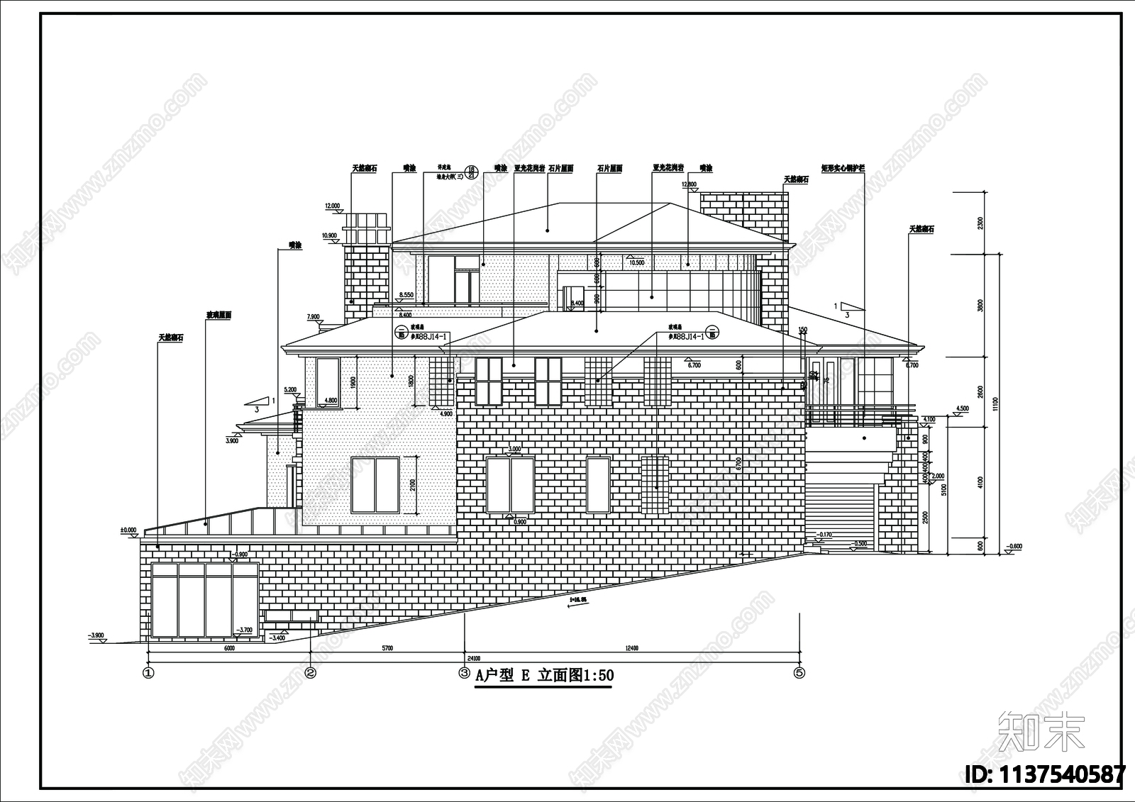 别墅建筑cad施工图下载【ID:1137540587】