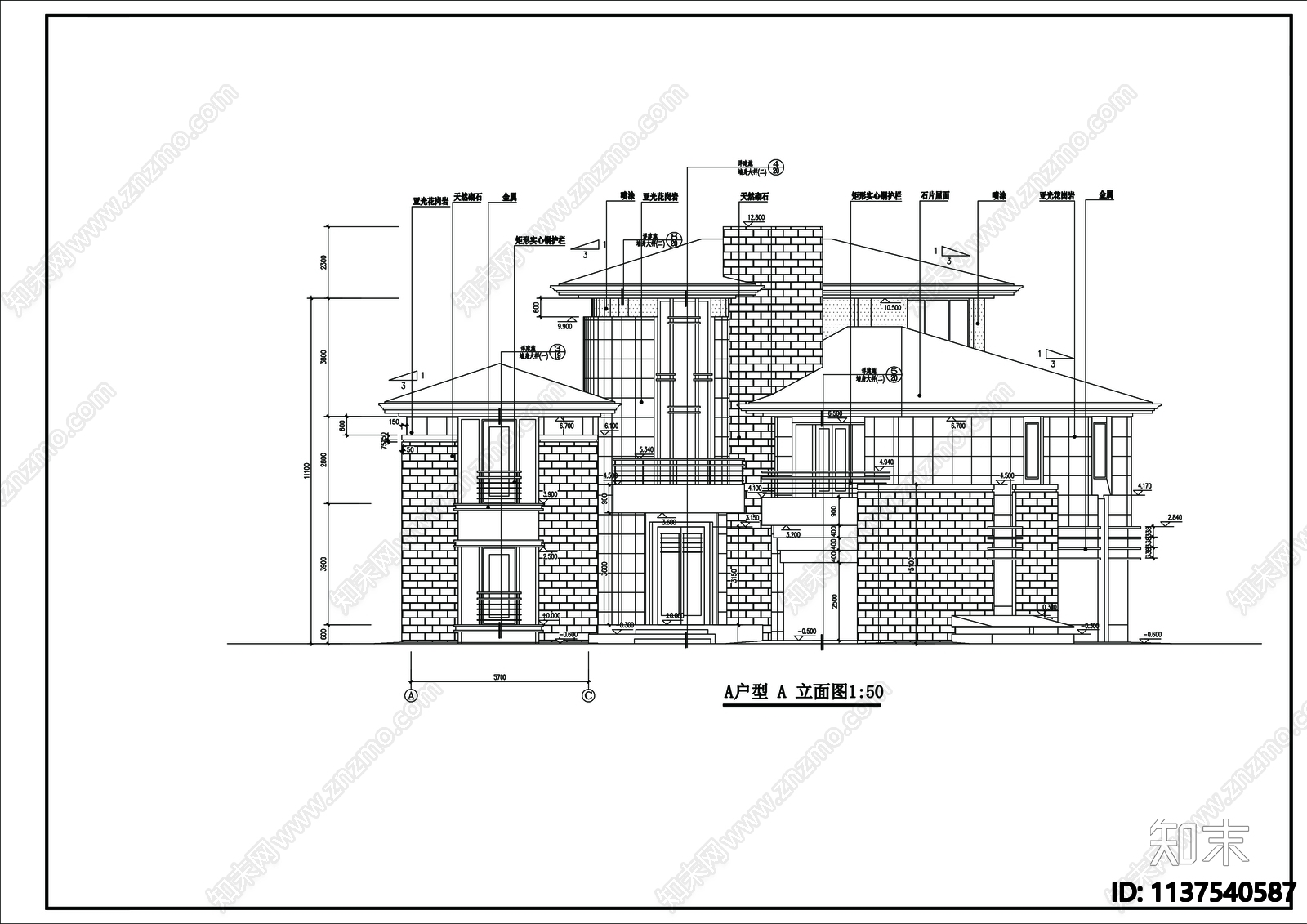 别墅建筑cad施工图下载【ID:1137540587】