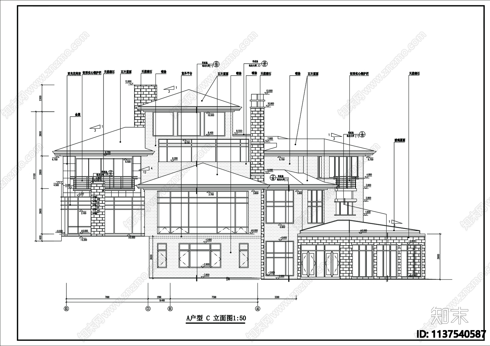 别墅建筑cad施工图下载【ID:1137540587】