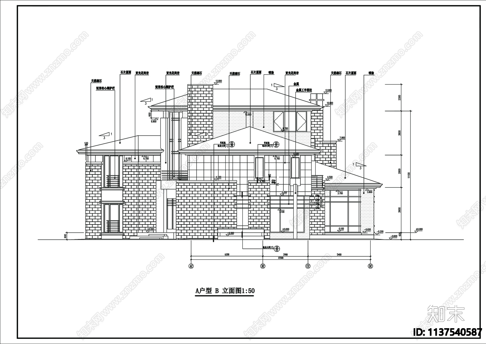 别墅建筑cad施工图下载【ID:1137540587】