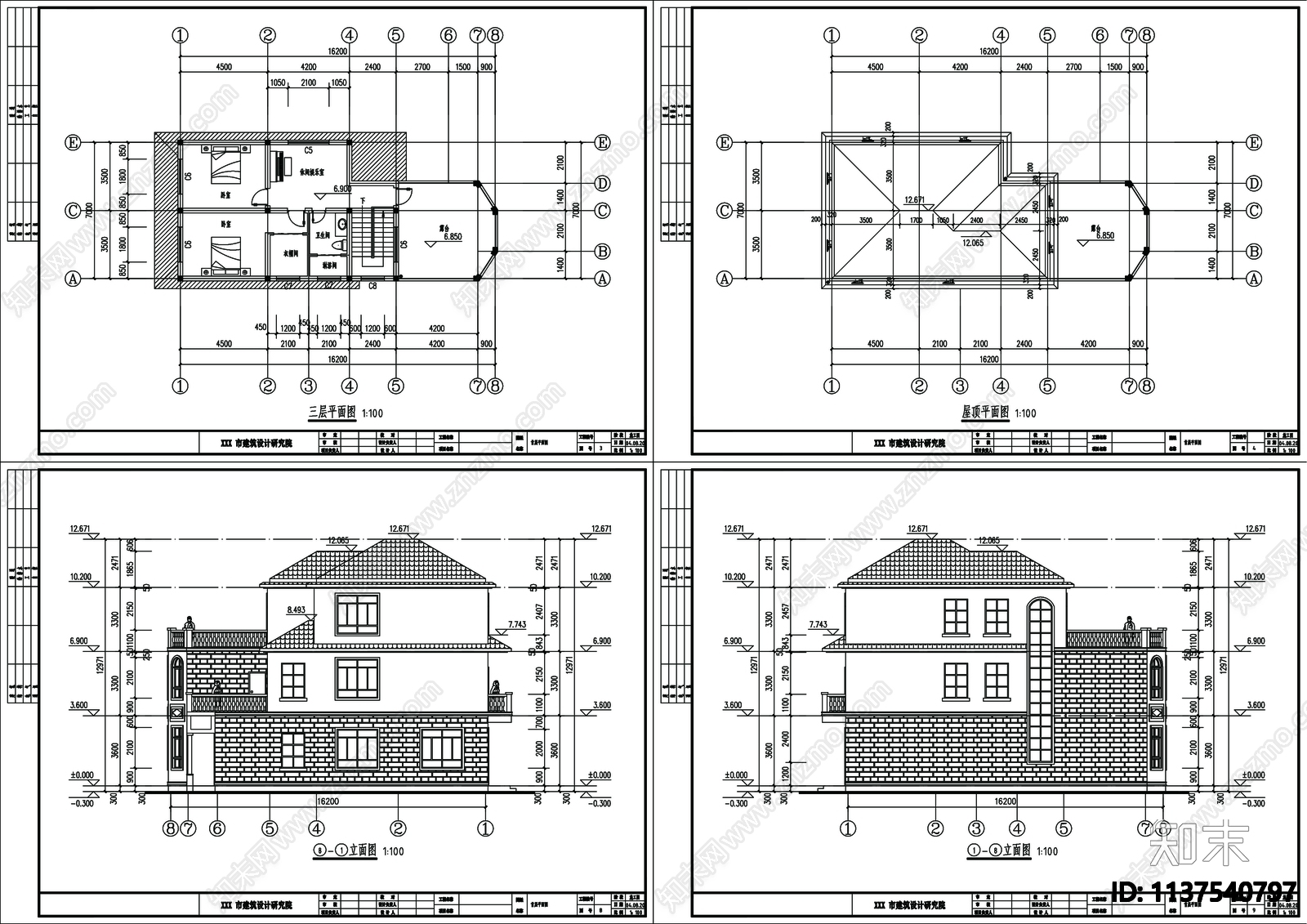 别墅建筑cad施工图下载【ID:1137540797】