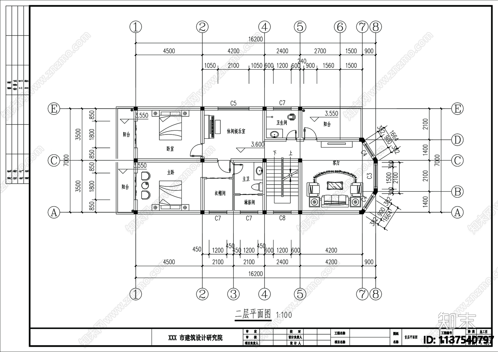 别墅建筑cad施工图下载【ID:1137540797】