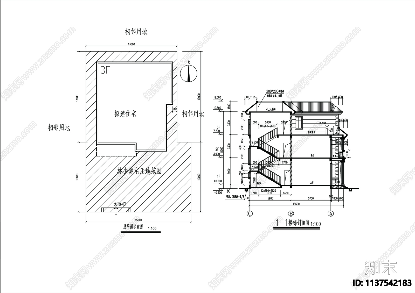 别墅建筑cad施工图下载【ID:1137542183】