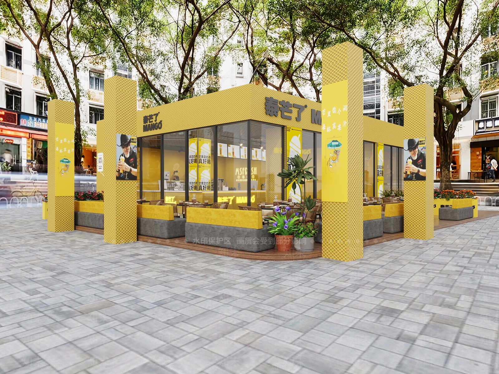 现代奶茶店门头门面3D模型下载【ID:1137633667】