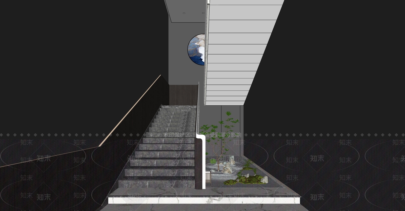 现代楼梯间景观SU模型下载【ID:1137549774】