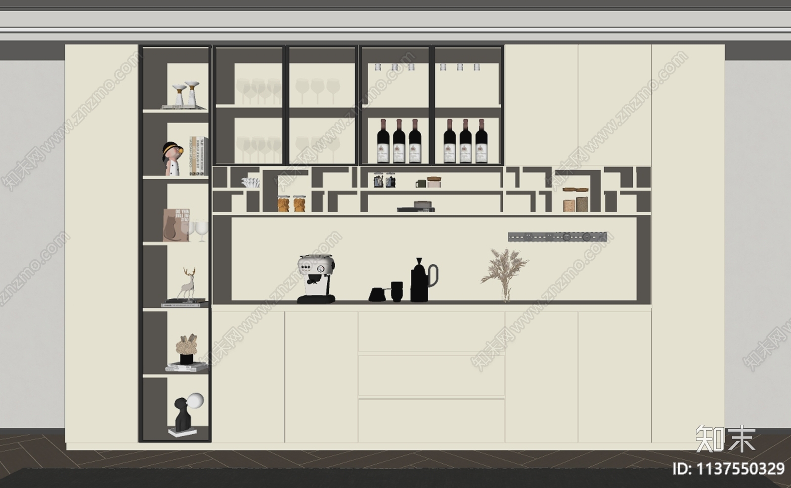 现代奶油风酒柜SU模型下载【ID:1137550329】