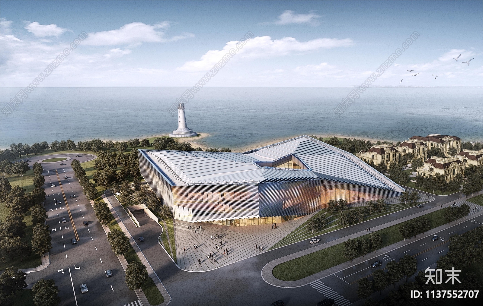 多层特色公建办公科研中心建筑效果图施工图下载【ID:1137552707】