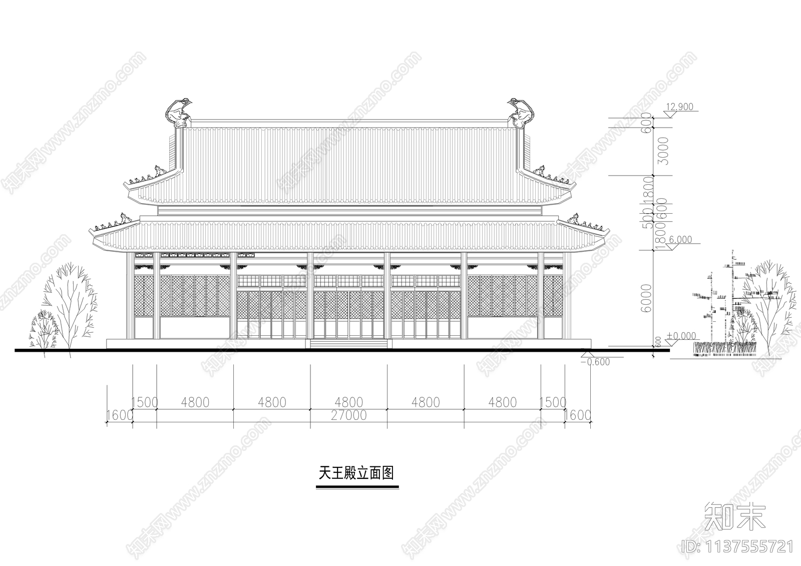 寺庙天王殿建筑详图cad施工图下载【ID:1137555721】