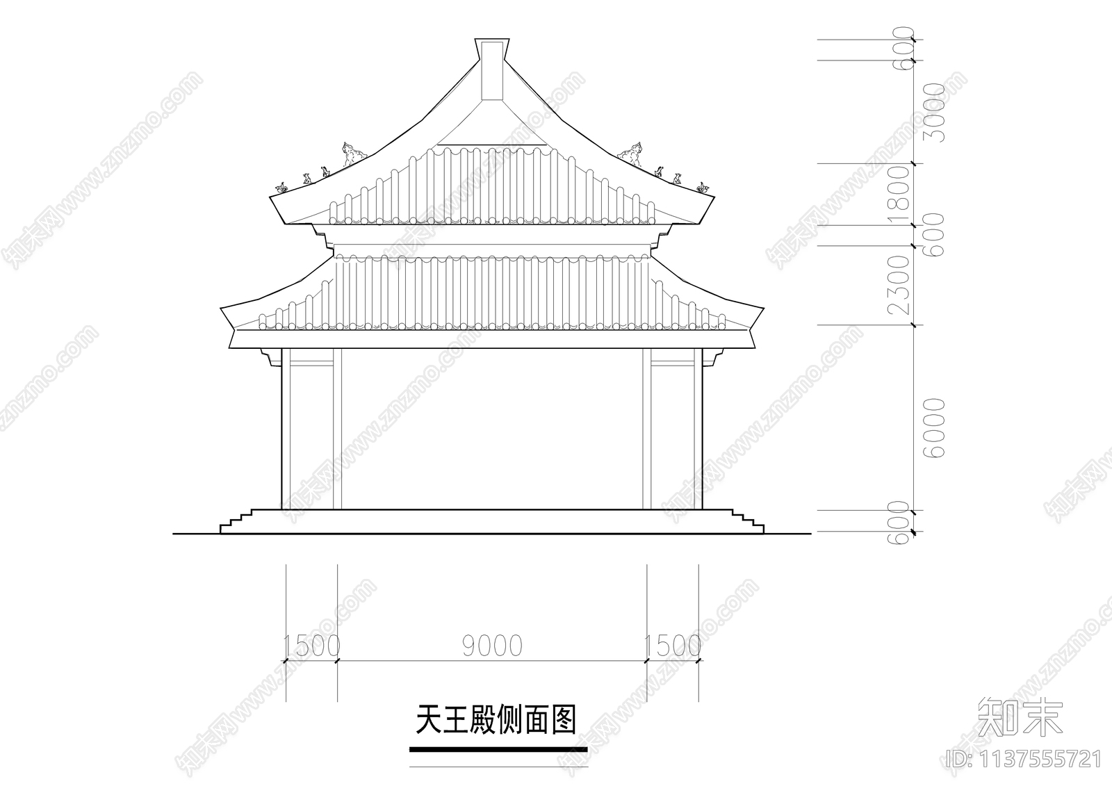 寺庙天王殿建筑详图cad施工图下载【ID:1137555721】