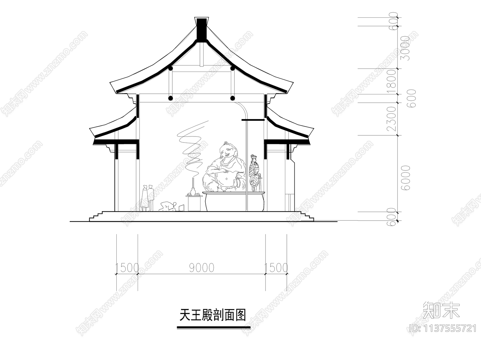 寺庙天王殿建筑详图cad施工图下载【ID:1137555721】