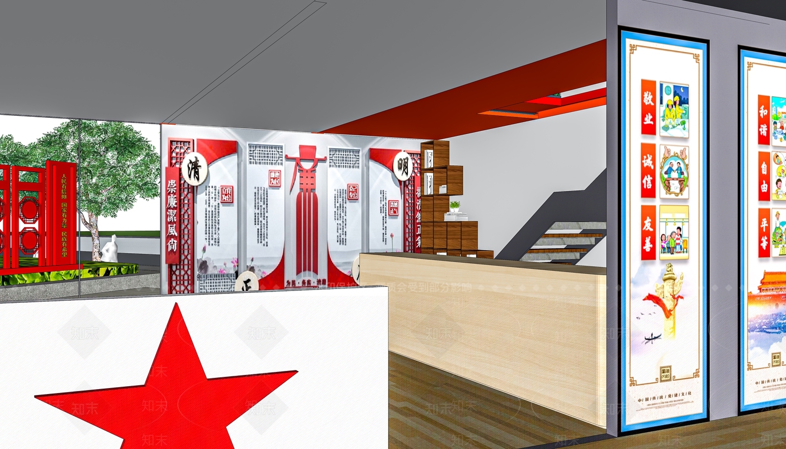现代党建展厅SU模型下载【ID:1137558977】