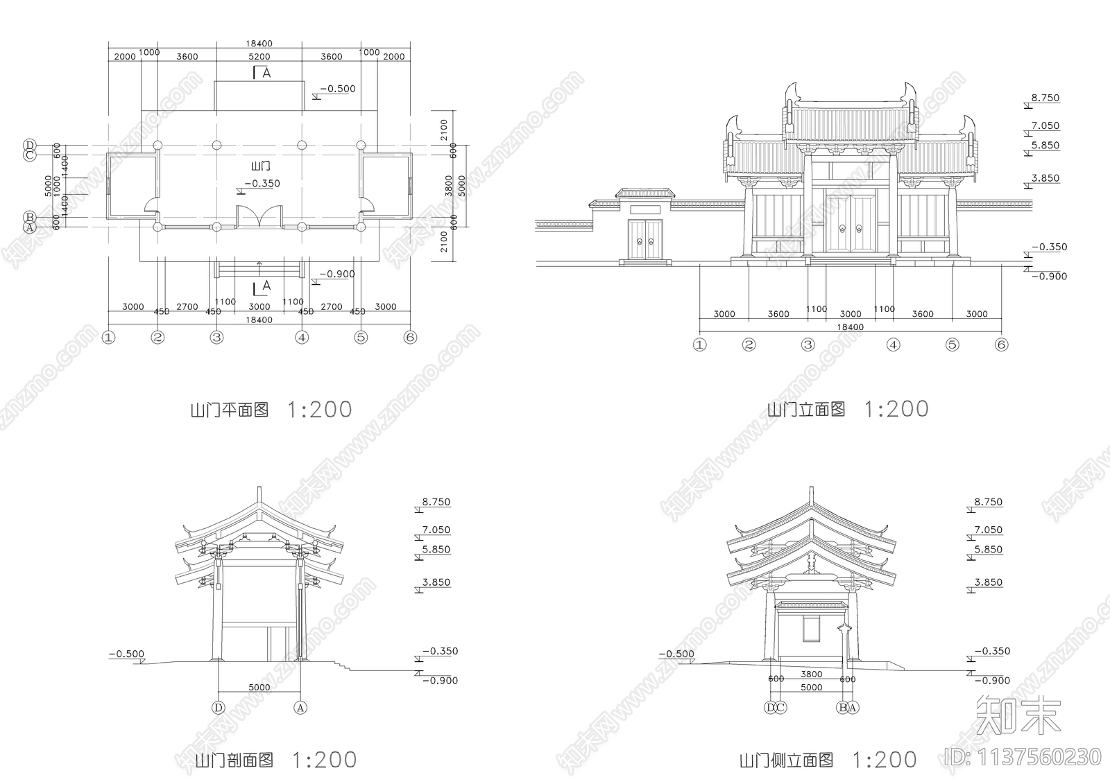 山门古建详图cad施工图下载【ID:1137560230】