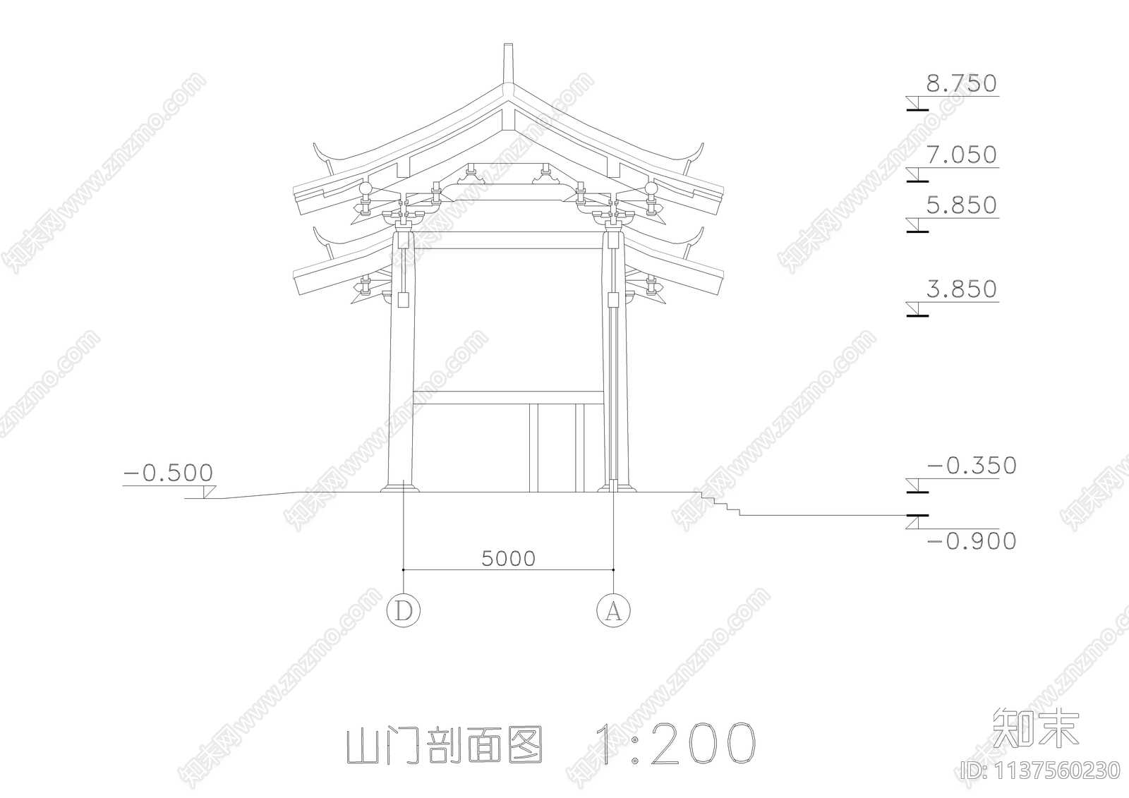 山门古建详图cad施工图下载【ID:1137560230】