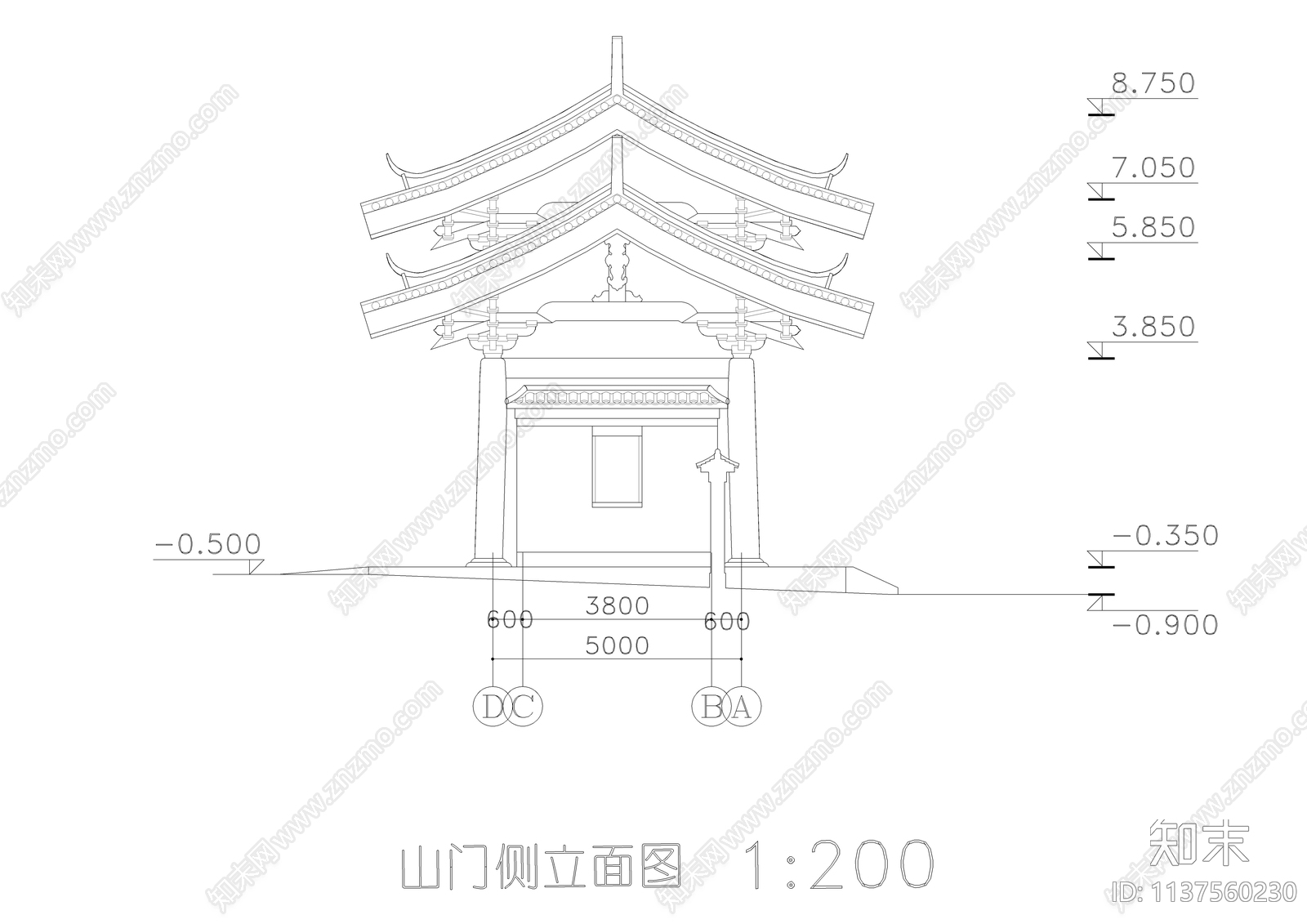 山门古建详图cad施工图下载【ID:1137560230】