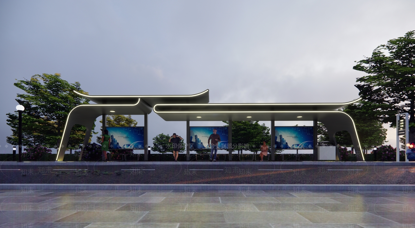 新中式公交车站SU模型下载【ID:1137562016】