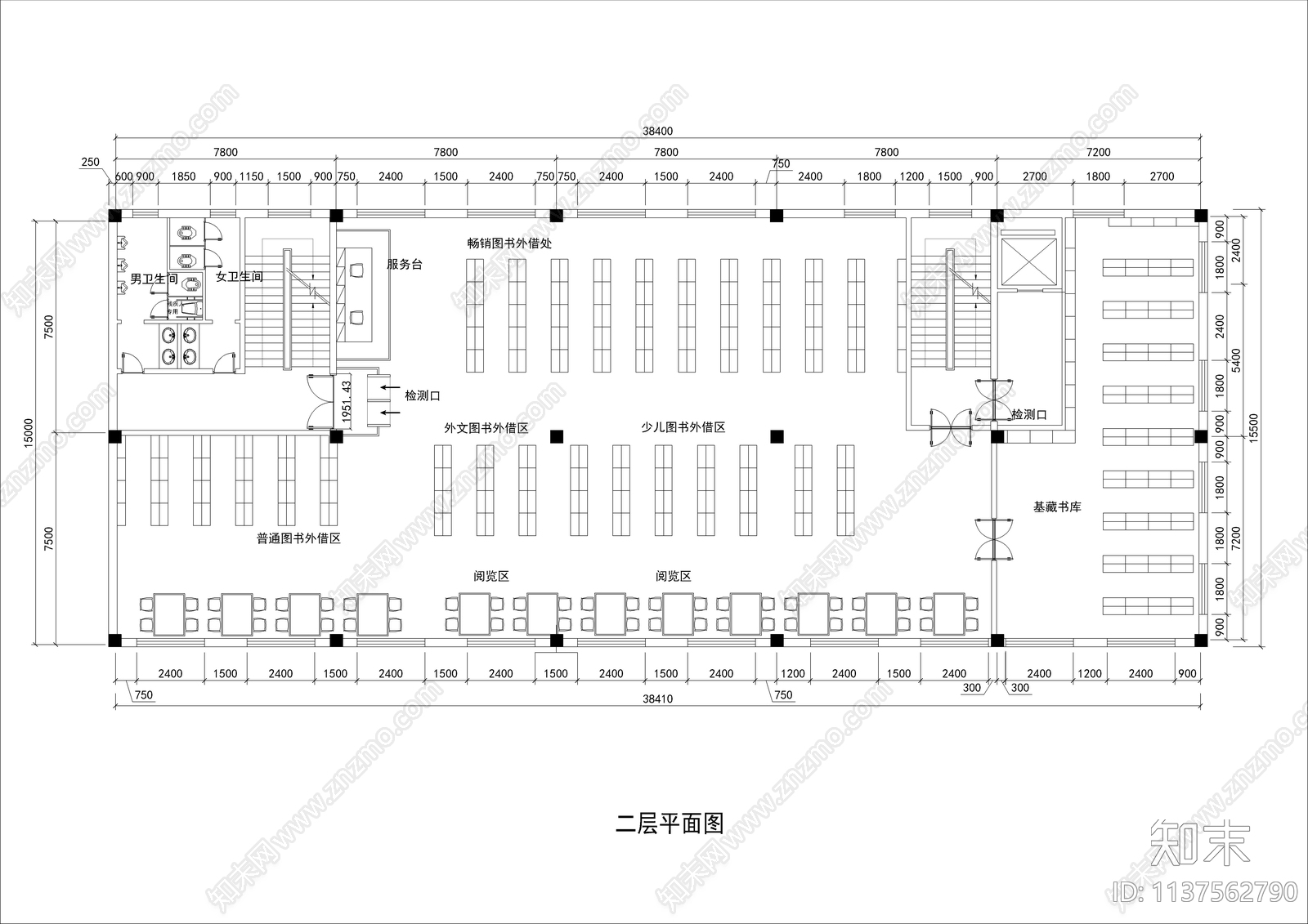 五层图书馆装修cad施工图下载【ID:1137562790】
