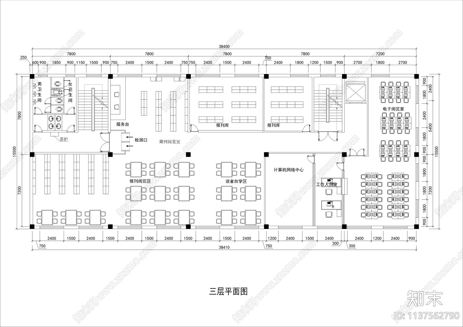 五层图书馆装修cad施工图下载【ID:1137562790】