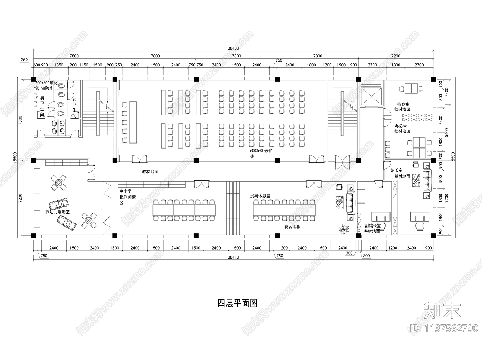 五层图书馆装修cad施工图下载【ID:1137562790】