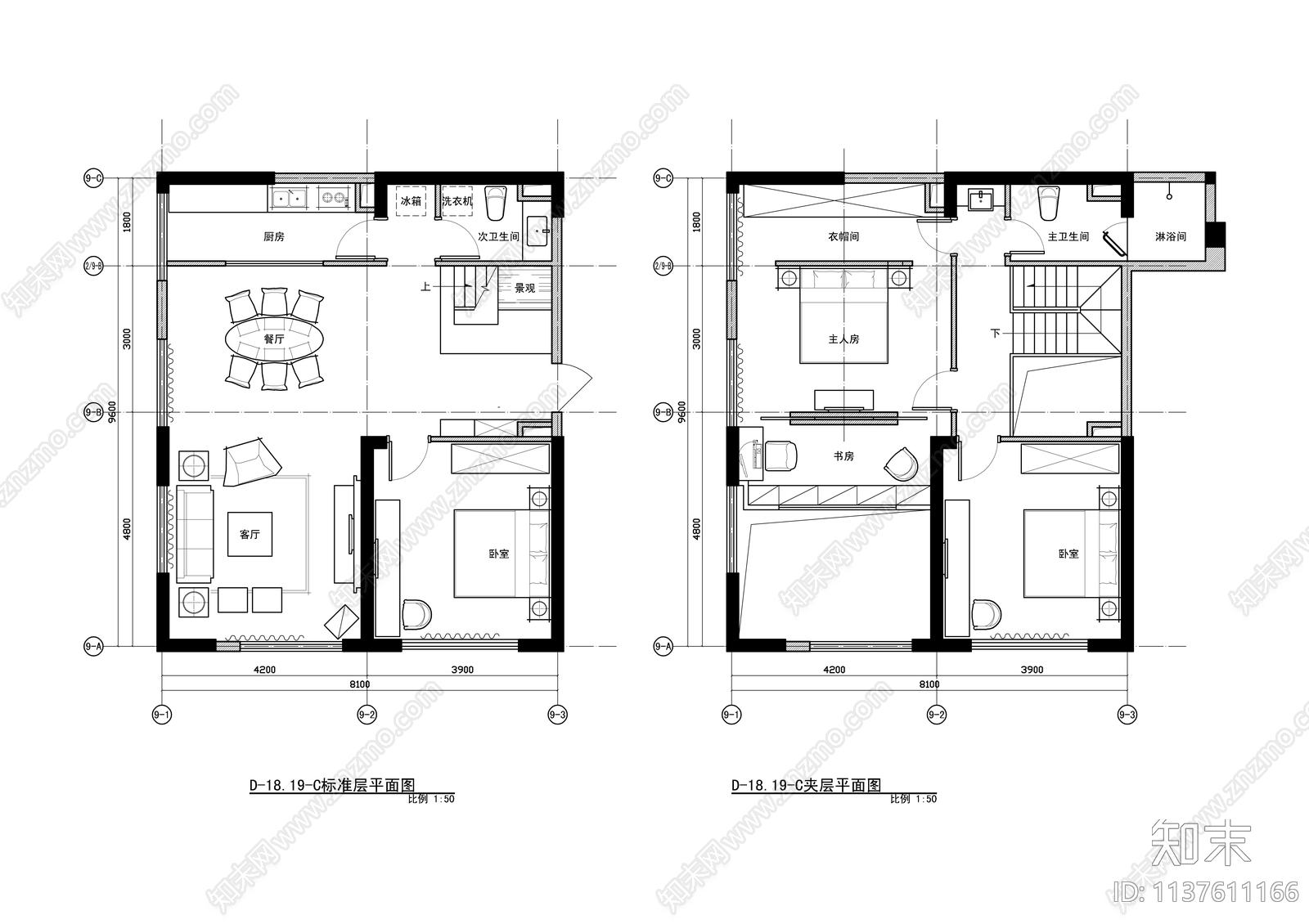 精装公寓平面图cad施工图下载【ID:1137611166】