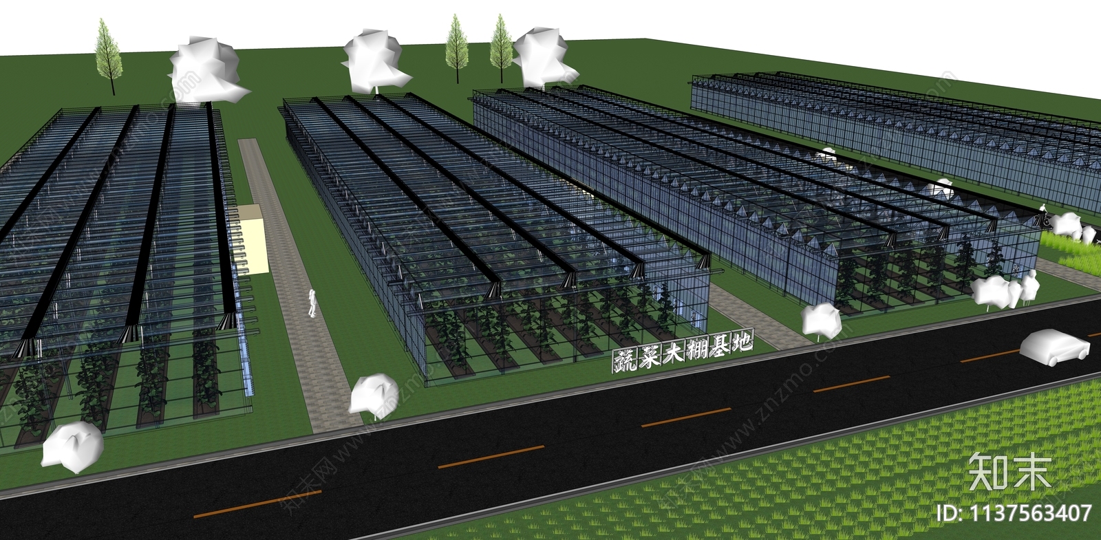 现代农业蔬菜大棚SU模型下载【ID:1137563407】