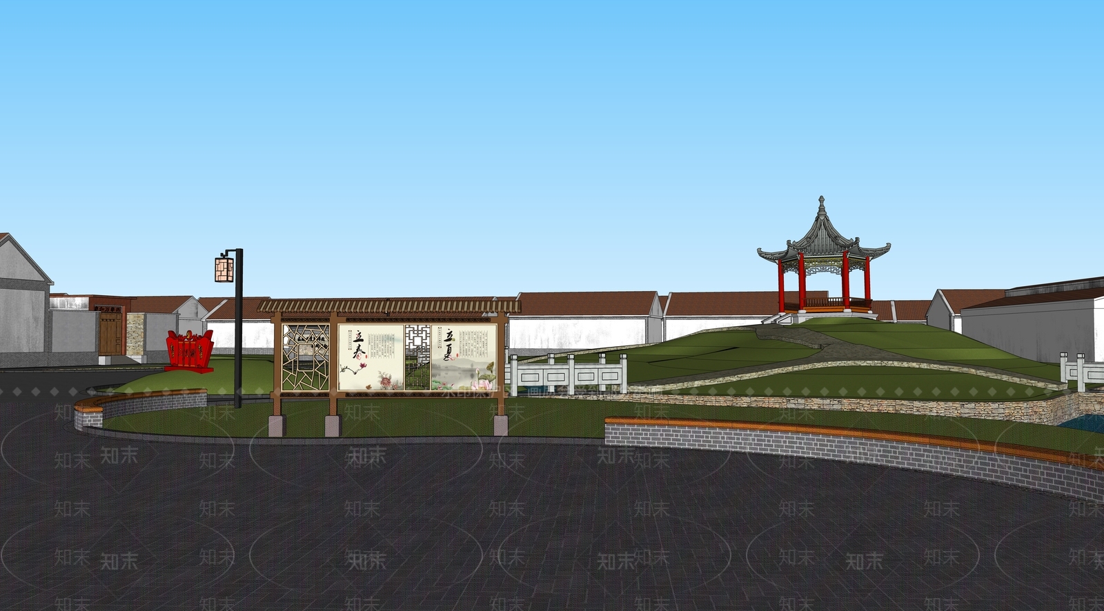 新中式美丽乡村SU模型下载【ID:1137563925】